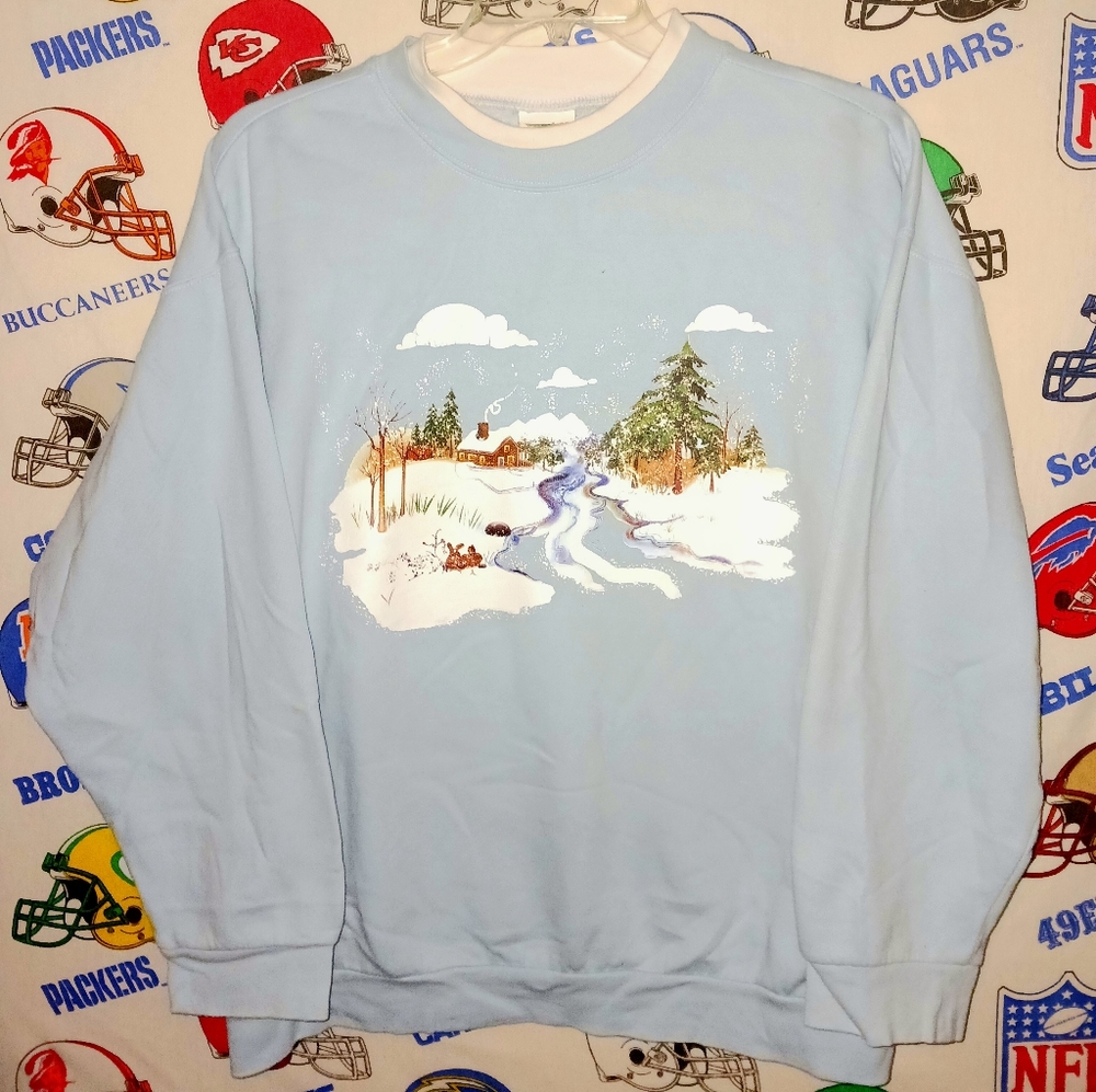 Christmas Xmas Winter Snow Cabin Cottage Grandma Crewneck Sweatshirt